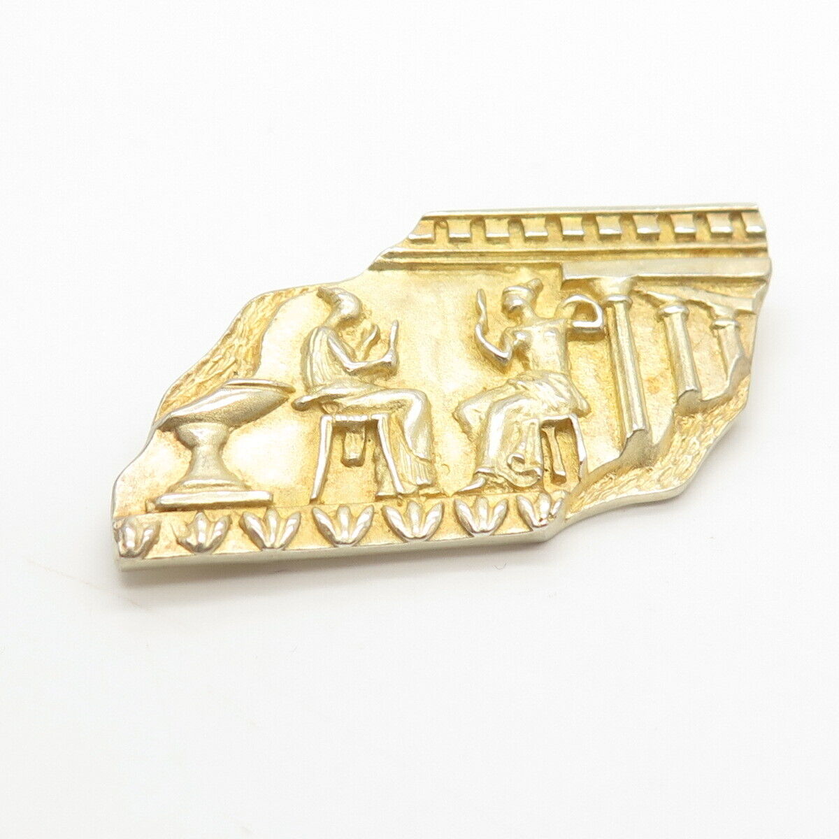 835 Silver Gold Plated Vintage Greek Storyteller Pin Brooch