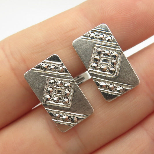 925 Sterling Silver Vintage Real Marcasite Gem Rhombus Cufflinks