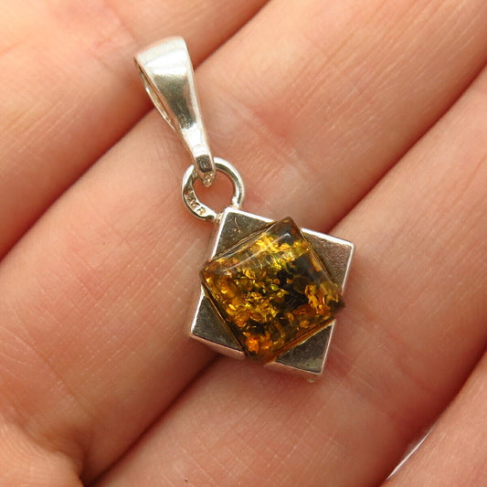 925 Sterling Silver Real Amber Pendant