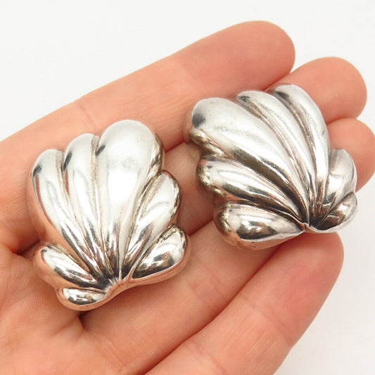 925 Sterling Silver Vintage Mexico Shell Design Clip On Earrings