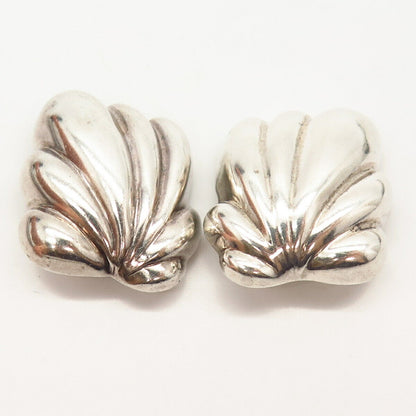 925 Sterling Silver Vintage Mexico Shell Design Clip On Earrings