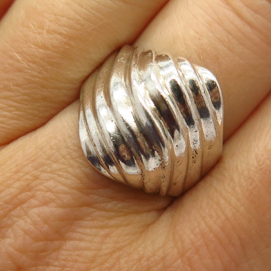 925 Sterling Silver Vintage Mexico Curved Design Wide Ring Size 8 1/4