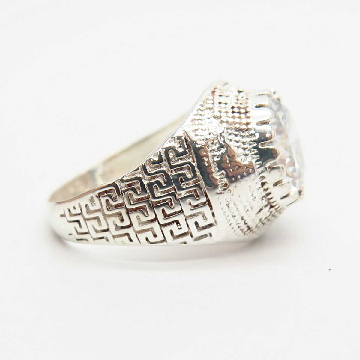 925 Sterling Silver Vintage C Z Maze Design Domed Ring Size 9 1/4