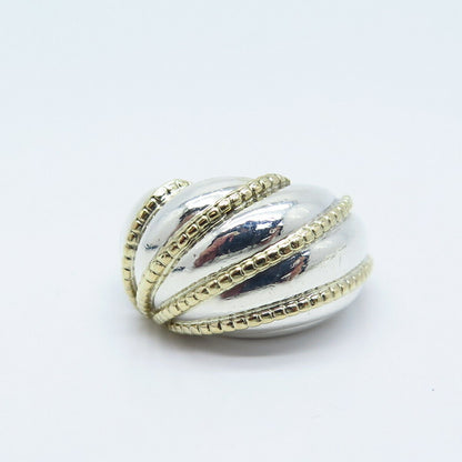 925 Sterling Silver / 14K Gold Vintage Ribbed Ring Size 5.5