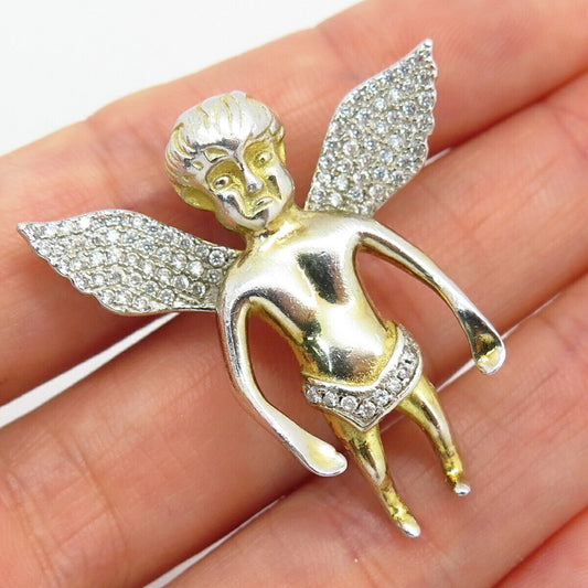 925 Sterling Silver 2-Tone C Z Angel Design Slide Pendant