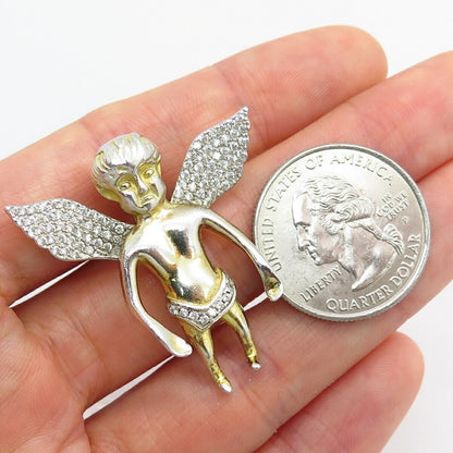 925 Sterling Silver 2-Tone C Z Angel Design Slide Pendant