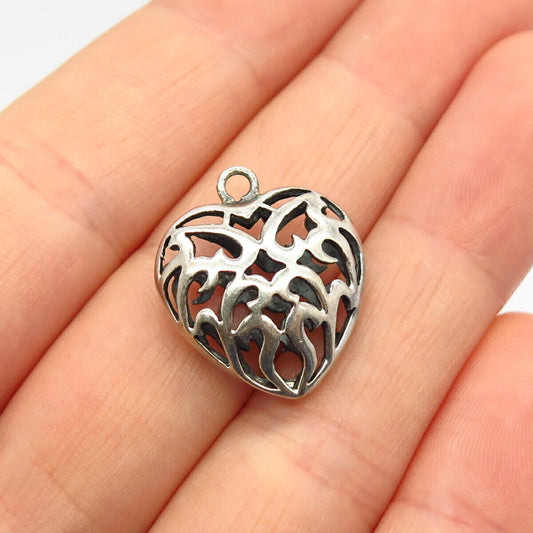 925 Sterling Silver Cutout Design Heart Pendant