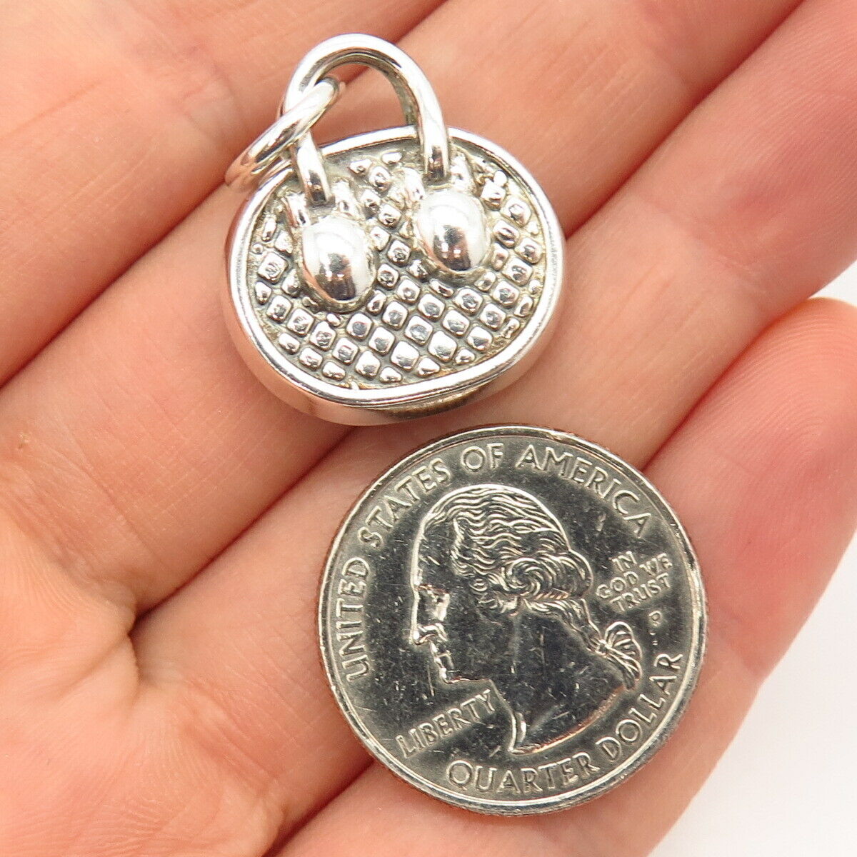 950 Silver Vintage Purse Design Charm Pendant