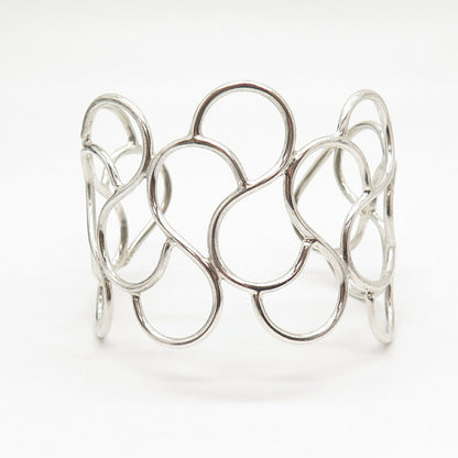 925 Sterling Silver Vintage Abstract Wide Cuff Bracelet 7"