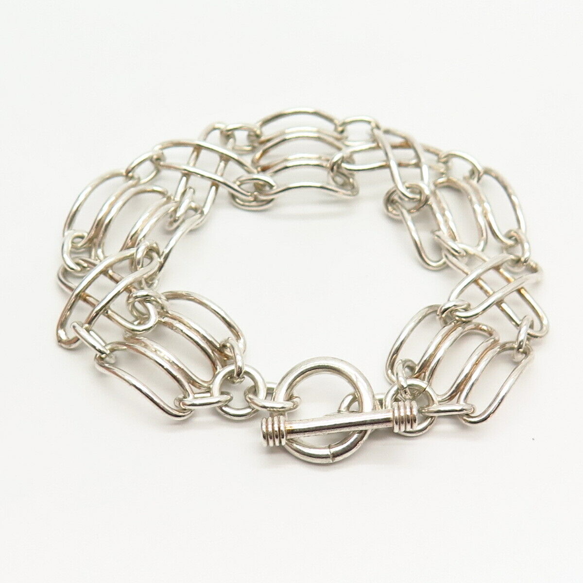 925 Sterling Silver "X" Design Wide Link Bracelet 7"