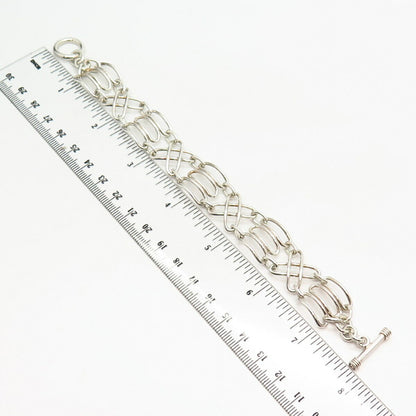 925 Sterling Silver "X" Design Wide Link Bracelet 7"