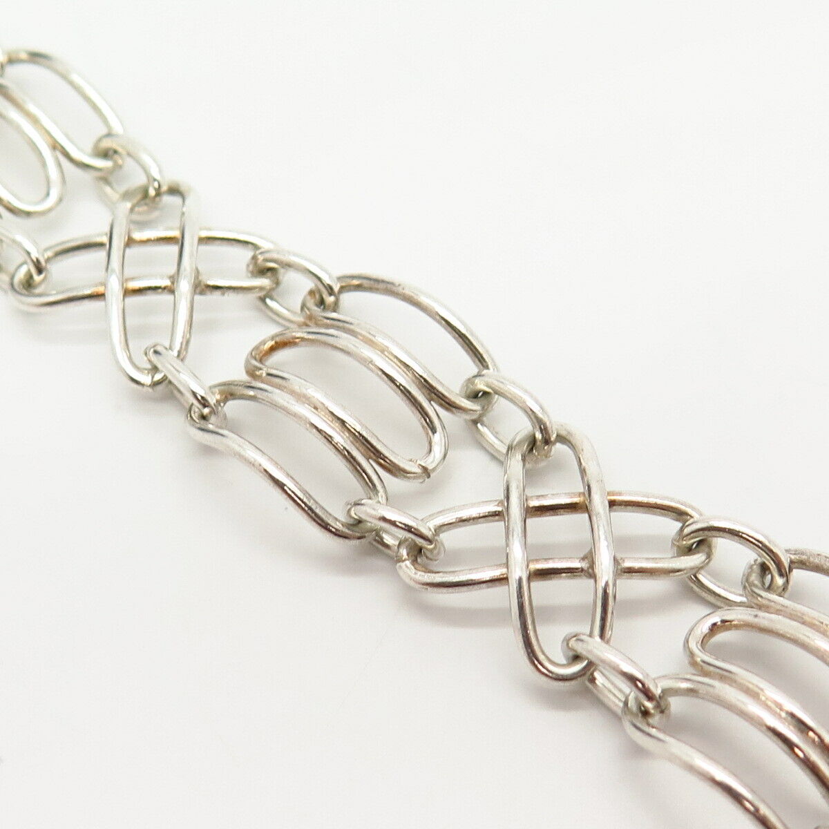 925 Sterling Silver "X" Design Wide Link Bracelet 7"