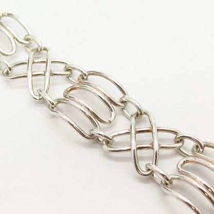 925 Sterling Silver "X" Design Wide Link Bracelet 7"