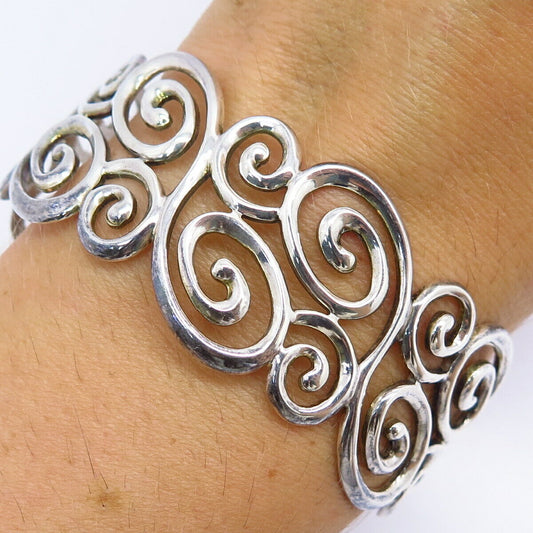 925 Sterling Silver Ross Simons Cutout Swirl Design Wide Cuff Bracelet 6 1/4"