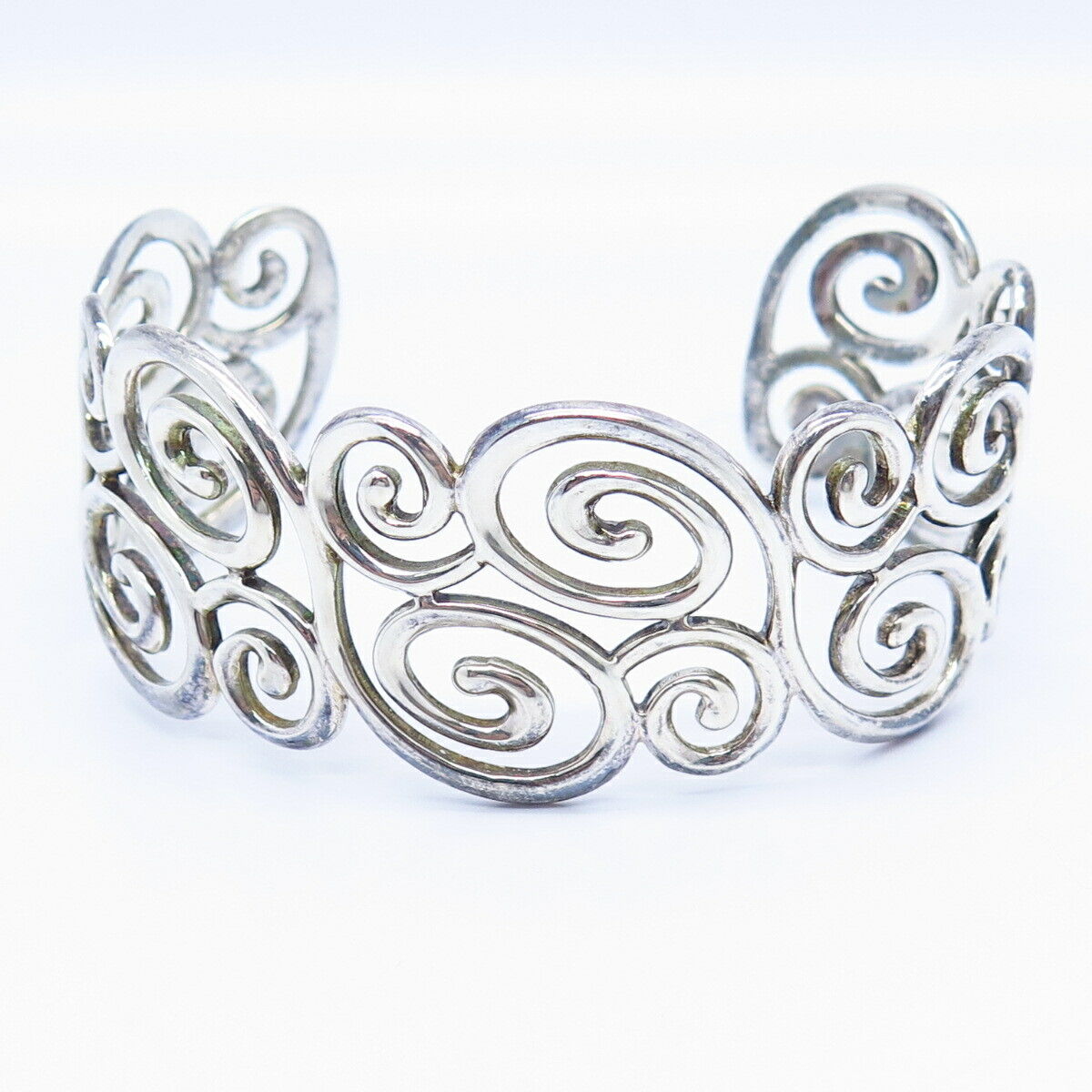 925 Sterling Silver Ross Simons Cutout Swirl Design Wide Cuff Bracelet 6 1/4"