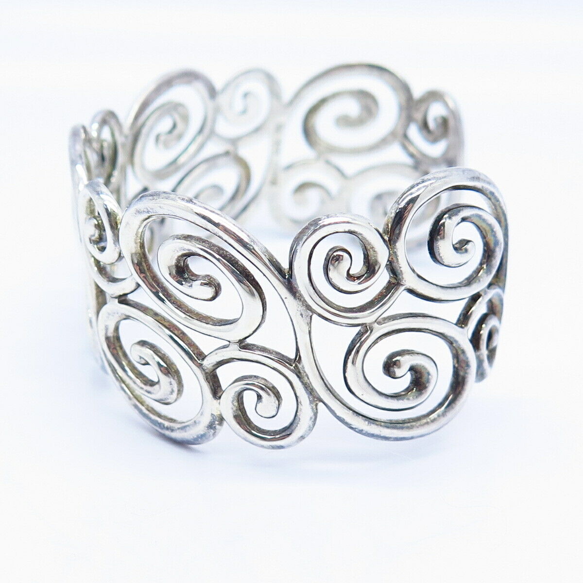 925 Sterling Silver Ross Simons Cutout Swirl Design Wide Cuff Bracelet 6 1/4"