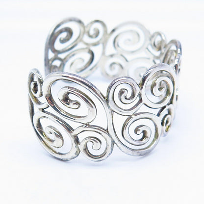 925 Sterling Silver Ross Simons Cutout Swirl Design Wide Cuff Bracelet 6 1/4"