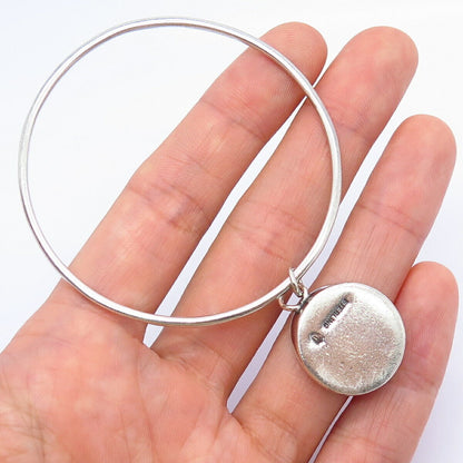 925 Sterling Silver Vintage Hourglass Charm Bangle Bracelet 6 3/4"