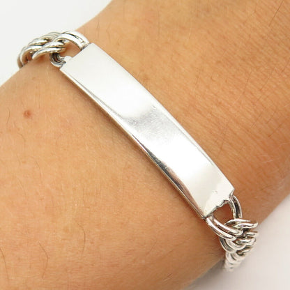 925 Sterling Silver Italy ID Double Cable Link Bracelet 6.5"