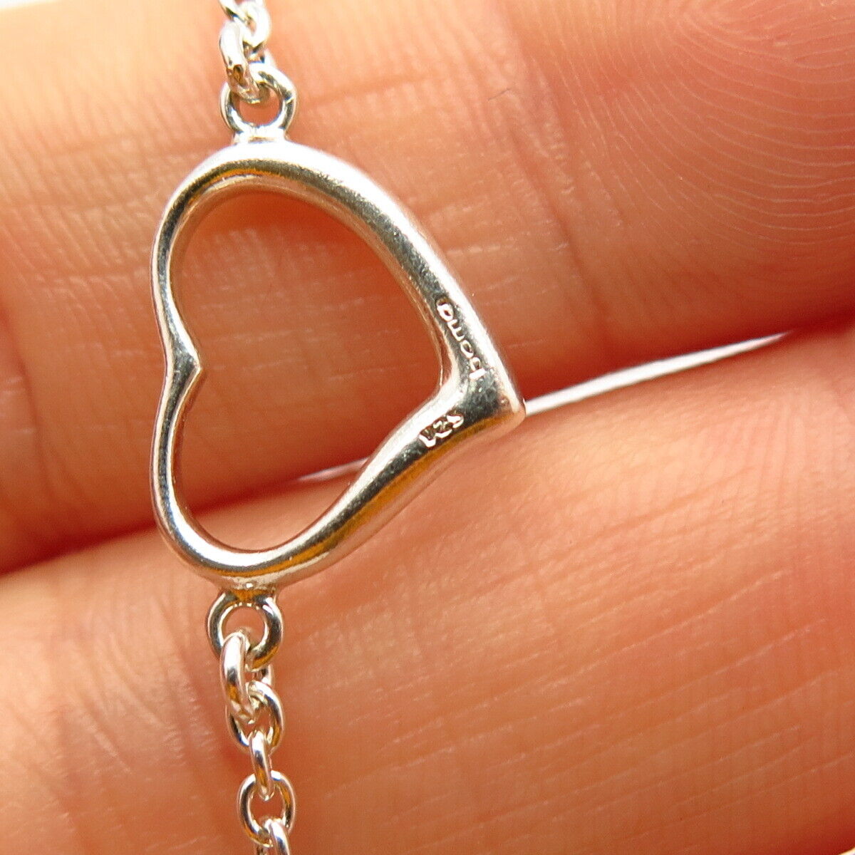 925 Sterling Silver Boma Open Heart Rolo Link Bracelet 7 1/4"