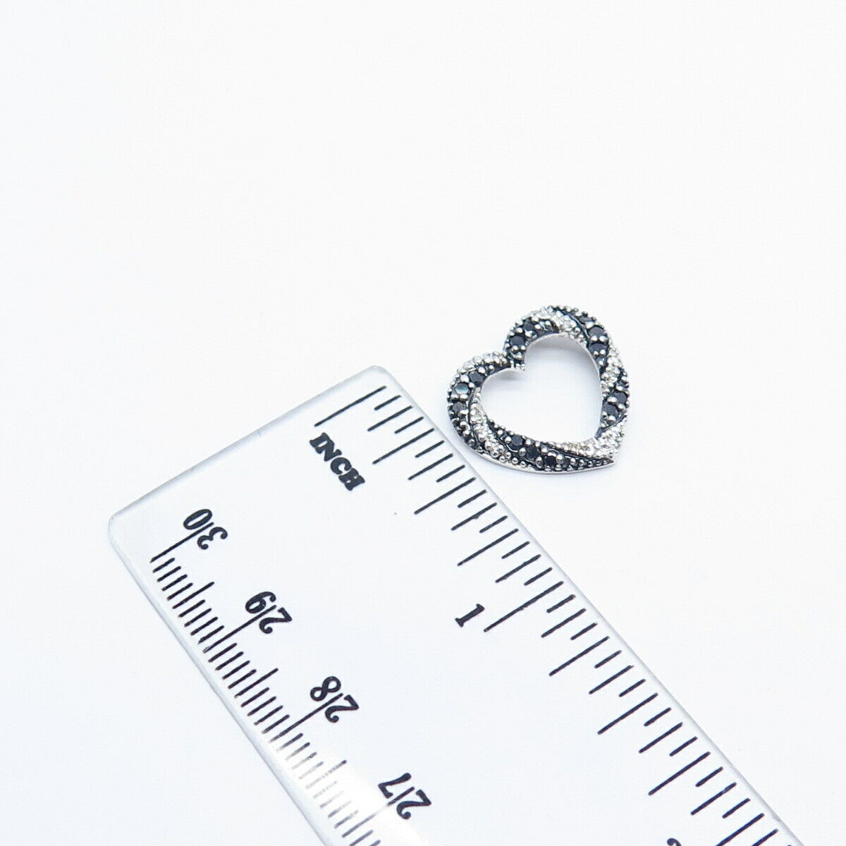 925 Sterling Silver Real White & Black Diamond Open Heart Slide Pendant