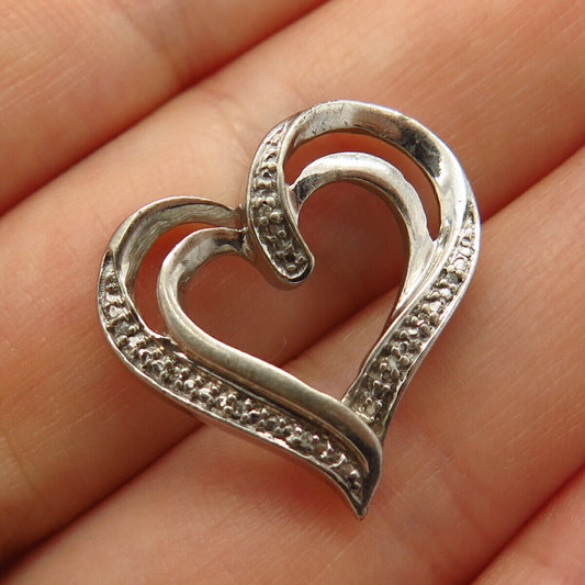 925 Sterling Silver Real Diamond Heart Design Slide Pendant