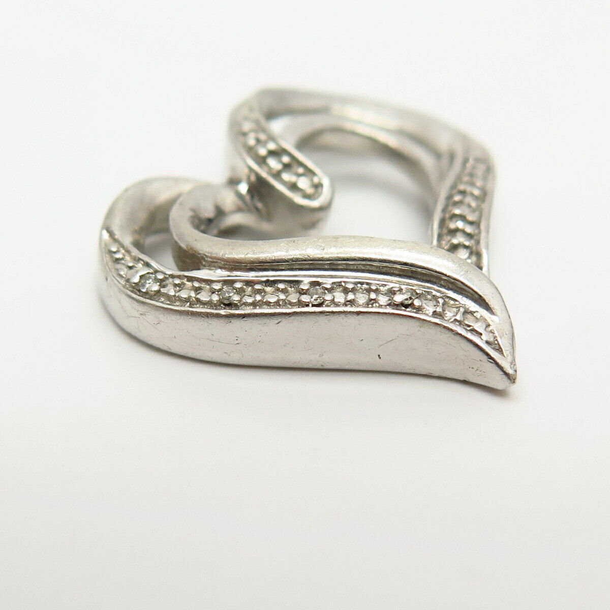 925 Sterling Silver Real Diamond Heart Design Slide Pendant