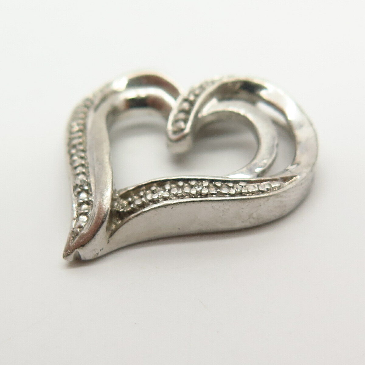 925 Sterling Silver Real Diamond Heart Design Slide Pendant