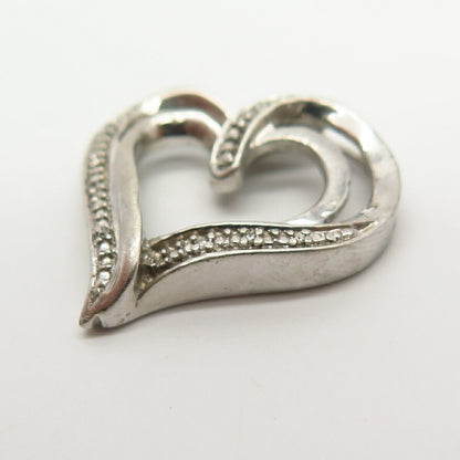 925 Sterling Silver Real Diamond Heart Design Slide Pendant