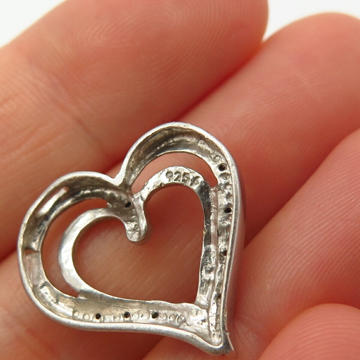 925 Sterling Silver Real Diamond Heart Design Slide Pendant