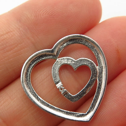 925 Sterling Silver Real Diamond Accent Double Heart Design Slide Pendant