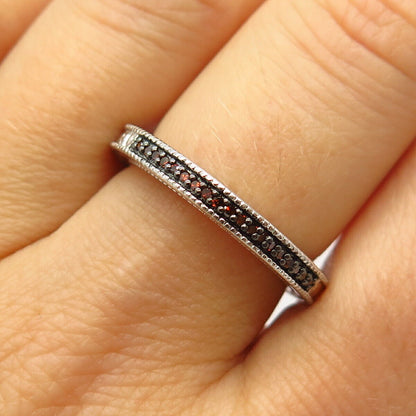 925 Sterling Silver Real Brown Diamond Stackable Thin Ring Size 8