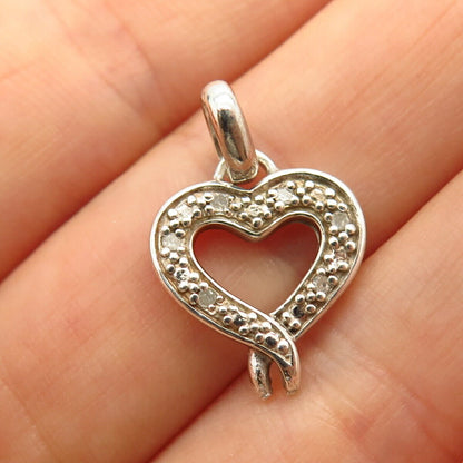 925 Sterling Silver Real Diamond Open Heart Design Pendant