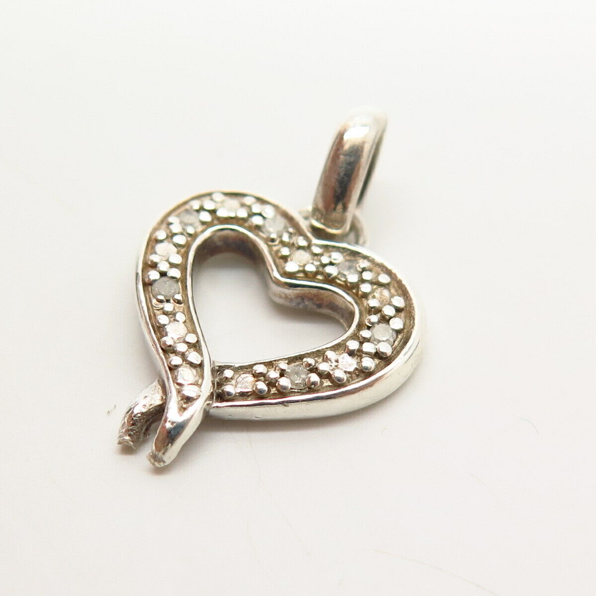 925 Sterling Silver Real Diamond Open Heart Design Pendant