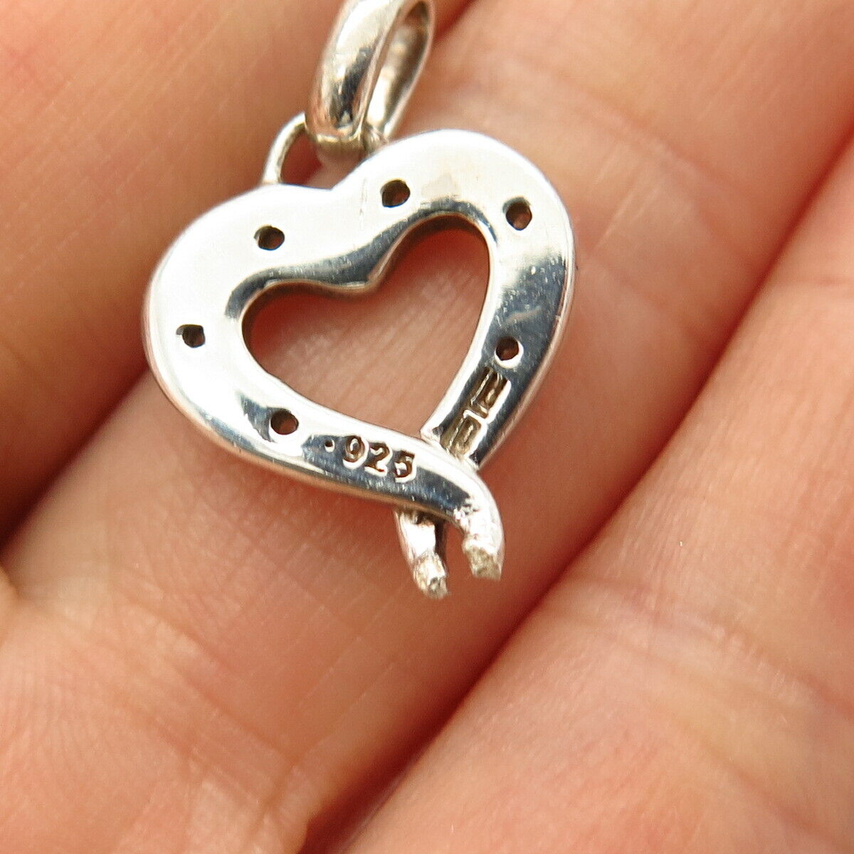 925 Sterling Silver Real Diamond Open Heart Design Pendant