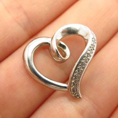 925 Sterling Silver Real Diamond Open Heart Design Slide Pendant