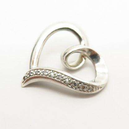 925 Sterling Silver Real Diamond Open Heart Design Slide Pendant