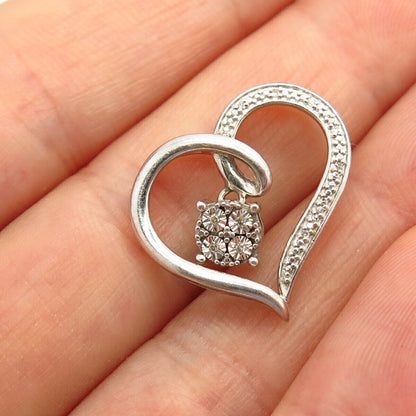 925 Sterling Silver Real Diamond Open Heart Slide Pendant