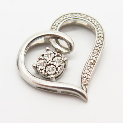 925 Sterling Silver Real Diamond Open Heart Slide Pendant