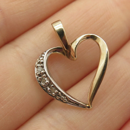 925 Sterling Silver 2-Tone Real Diamond Accent Open Heart Slide Pendant