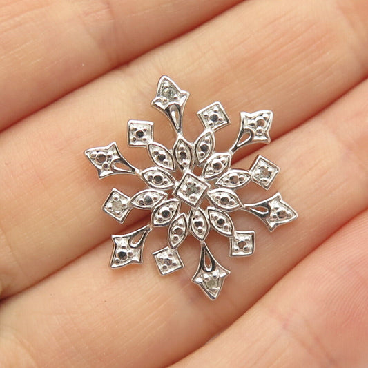 925 Sterling Silver Real Diamond Floral / Snowflake Slide Pendant