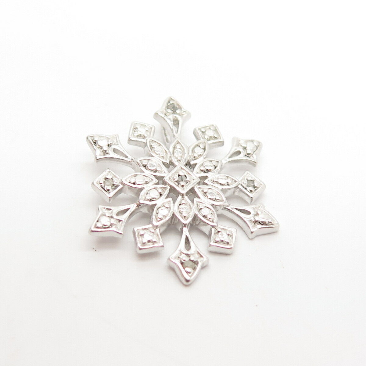 925 Sterling Silver Real Diamond Floral / Snowflake Slide Pendant