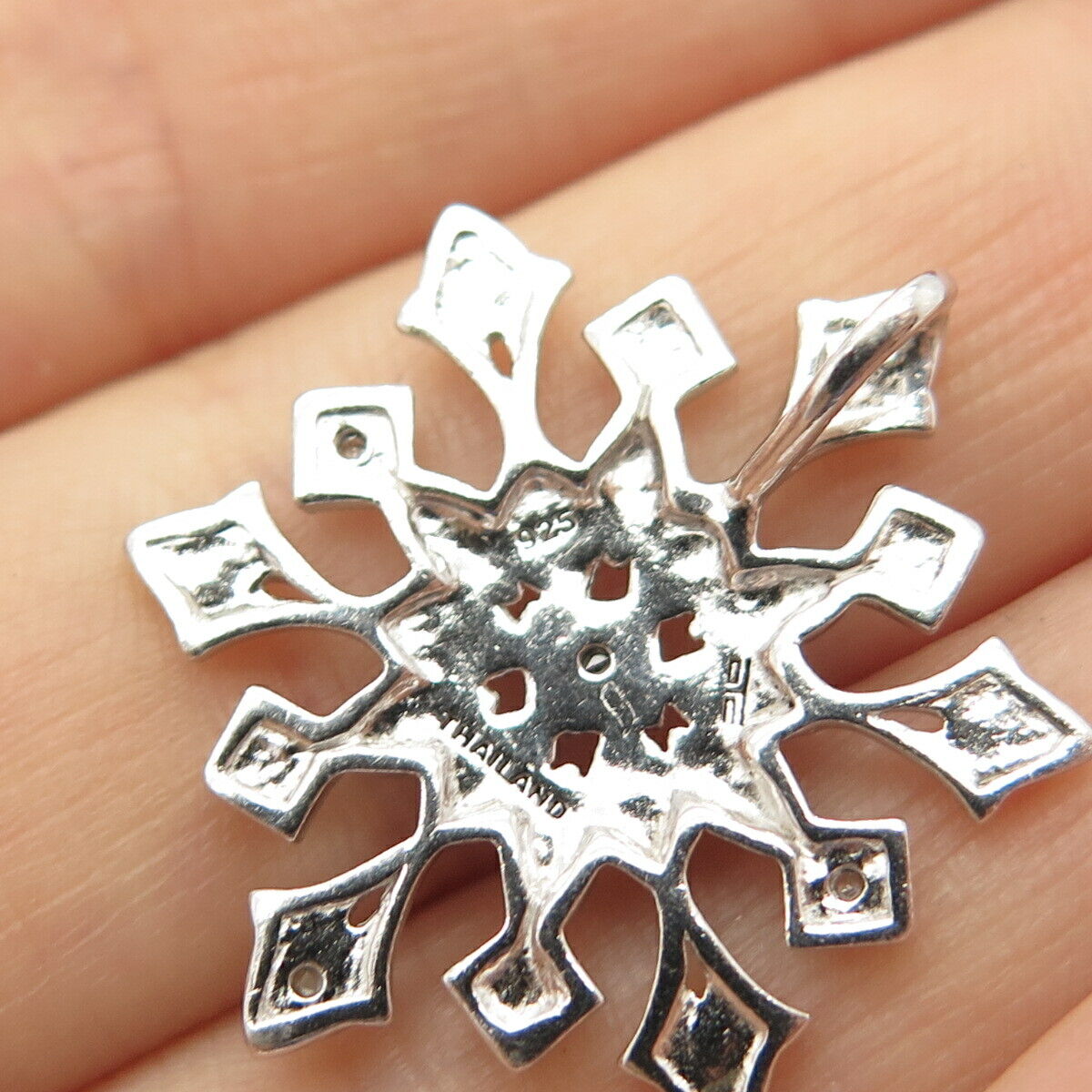 925 Sterling Silver Real Diamond Floral / Snowflake Slide Pendant