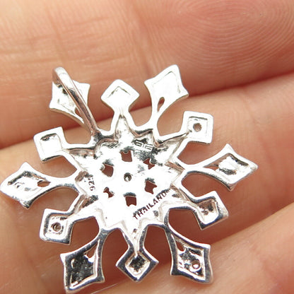 925 Sterling Silver Real Diamond Floral / Snowflake Slide Pendant