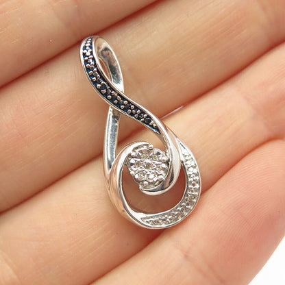 925 Sterling Silver Real White & Black Diamond Slide Pendant