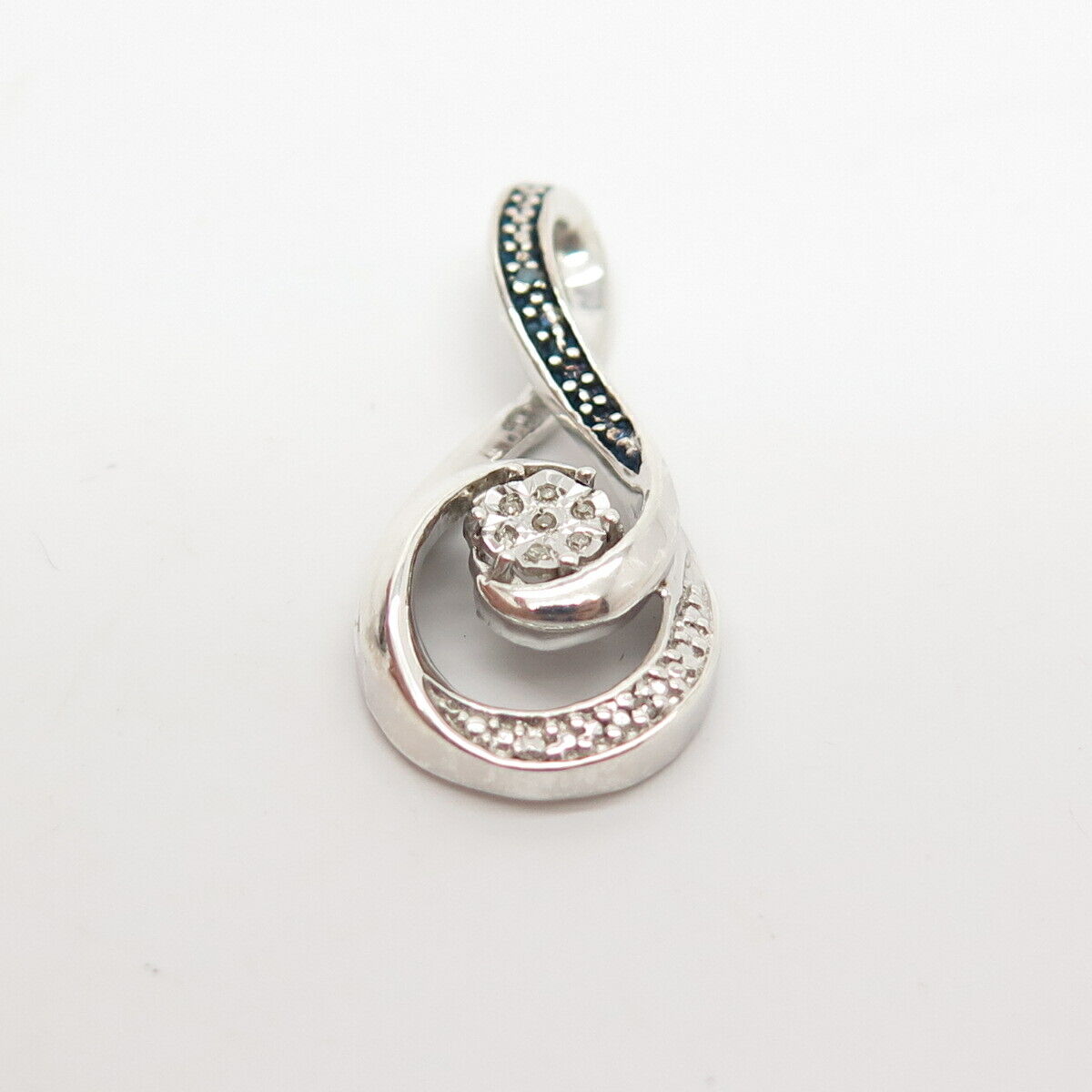 925 Sterling Silver Real White & Black Diamond Slide Pendant