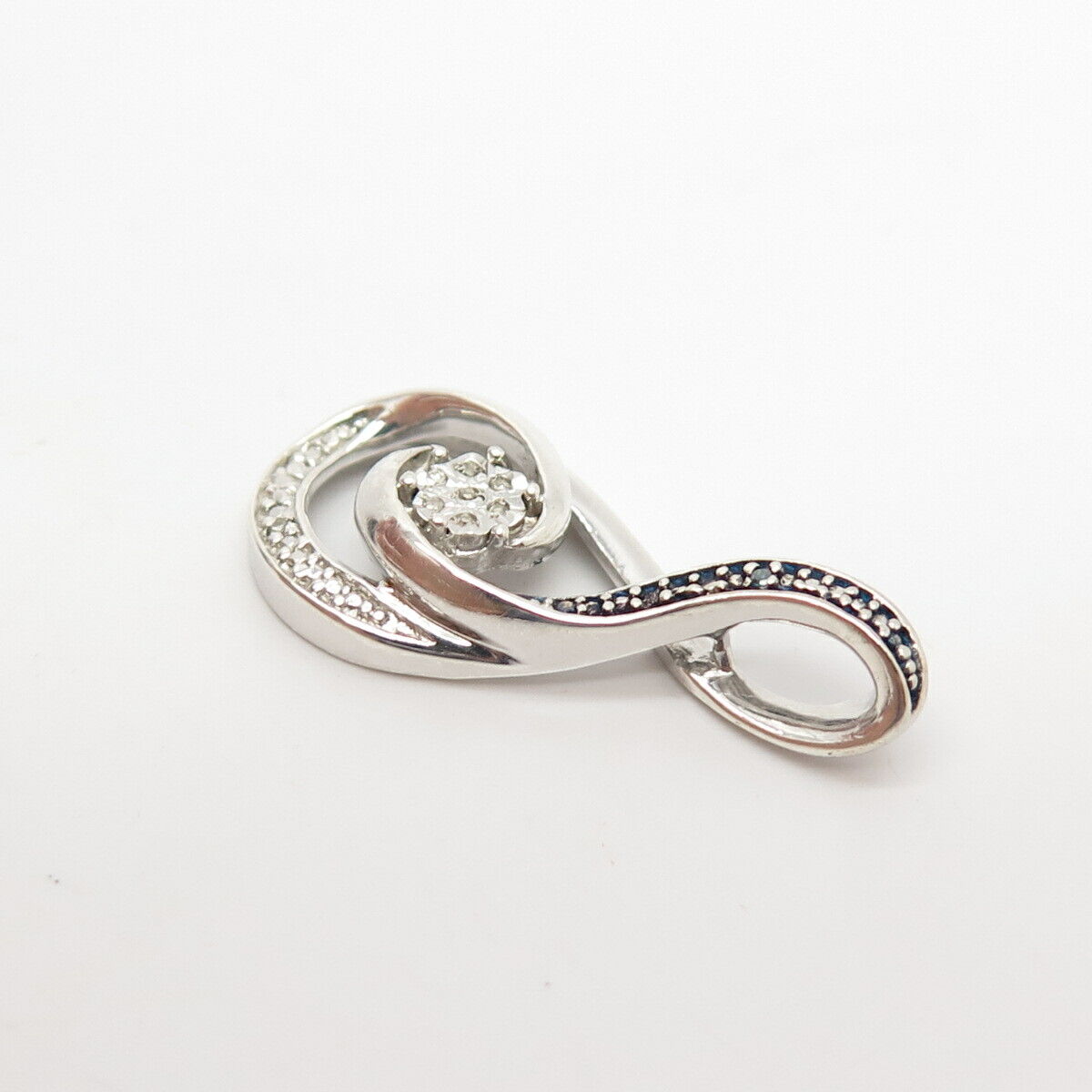 925 Sterling Silver Real White & Black Diamond Slide Pendant