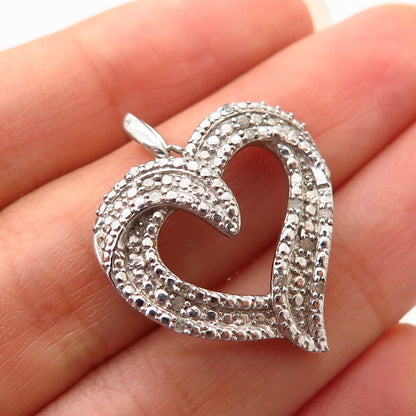 925 Sterling Silver Real Diamond Open Heart Design Pendant