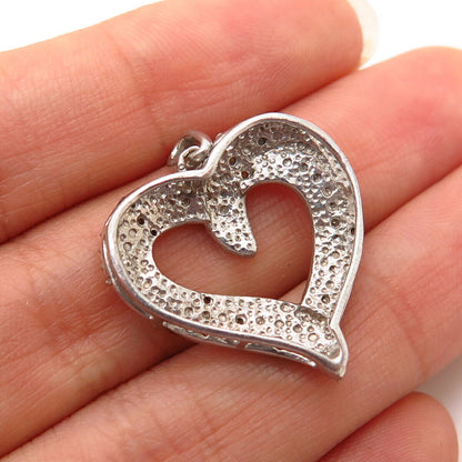 925 Sterling Silver Real Diamond Open Heart Design Pendant