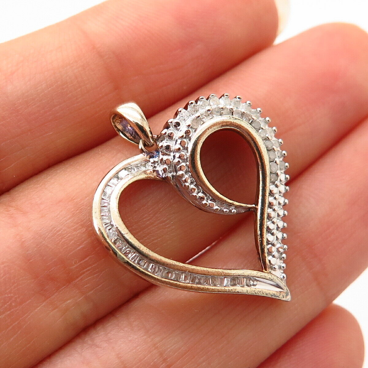 925 Sterling Silver Gold Plated Real Diamond Open Heart Design Pendant